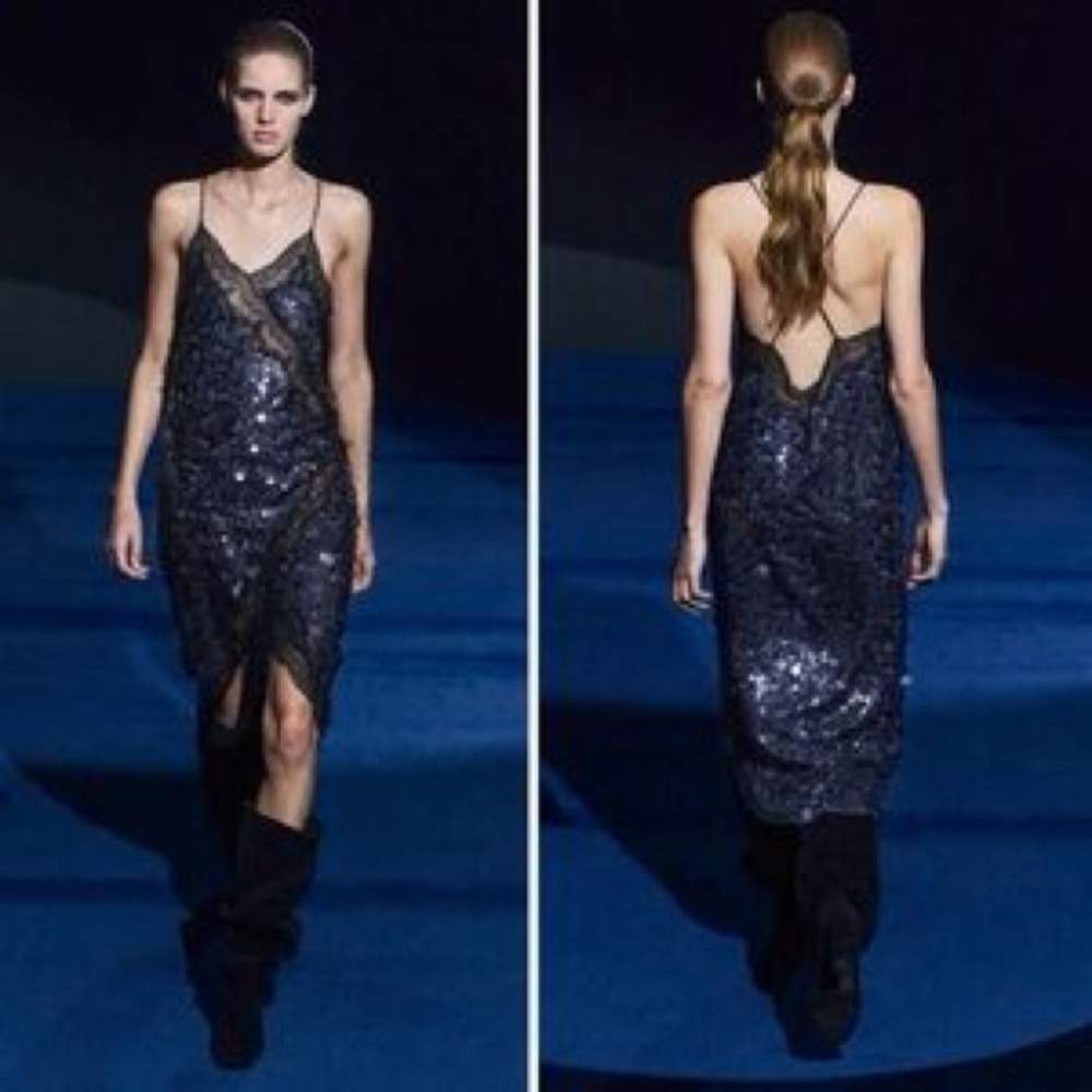 NWT ZARA ZW Collection Sequin Lace Dress 9002/799 Size L